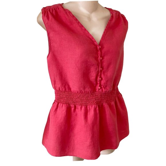 Banana Republic Sleeveless Coral Linen Top Womens Small V-Neck Elasticized Waist - Picture 2 of 4